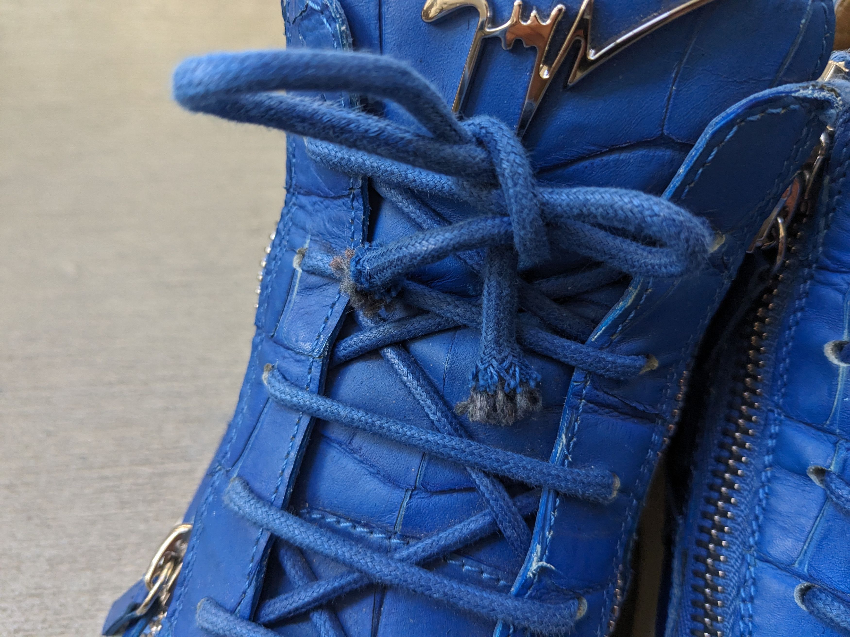 Designer Giuseppe Zanotti High Tops Blue 11 44 Croc Embossed Leather Size US 11 / EU 44 - 3 Thumbnail