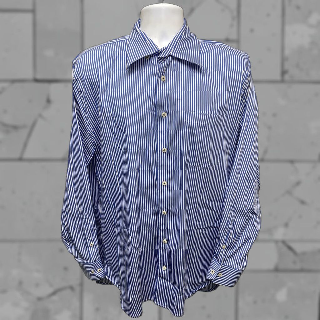 Peter Millar Peter Millar Men's Long Sleeve Button-Up Shirt Size Large Blue White Striped Cotton Blend Multi-Color Size US L / EU 52-54 / 3 - 1 Thumbnail