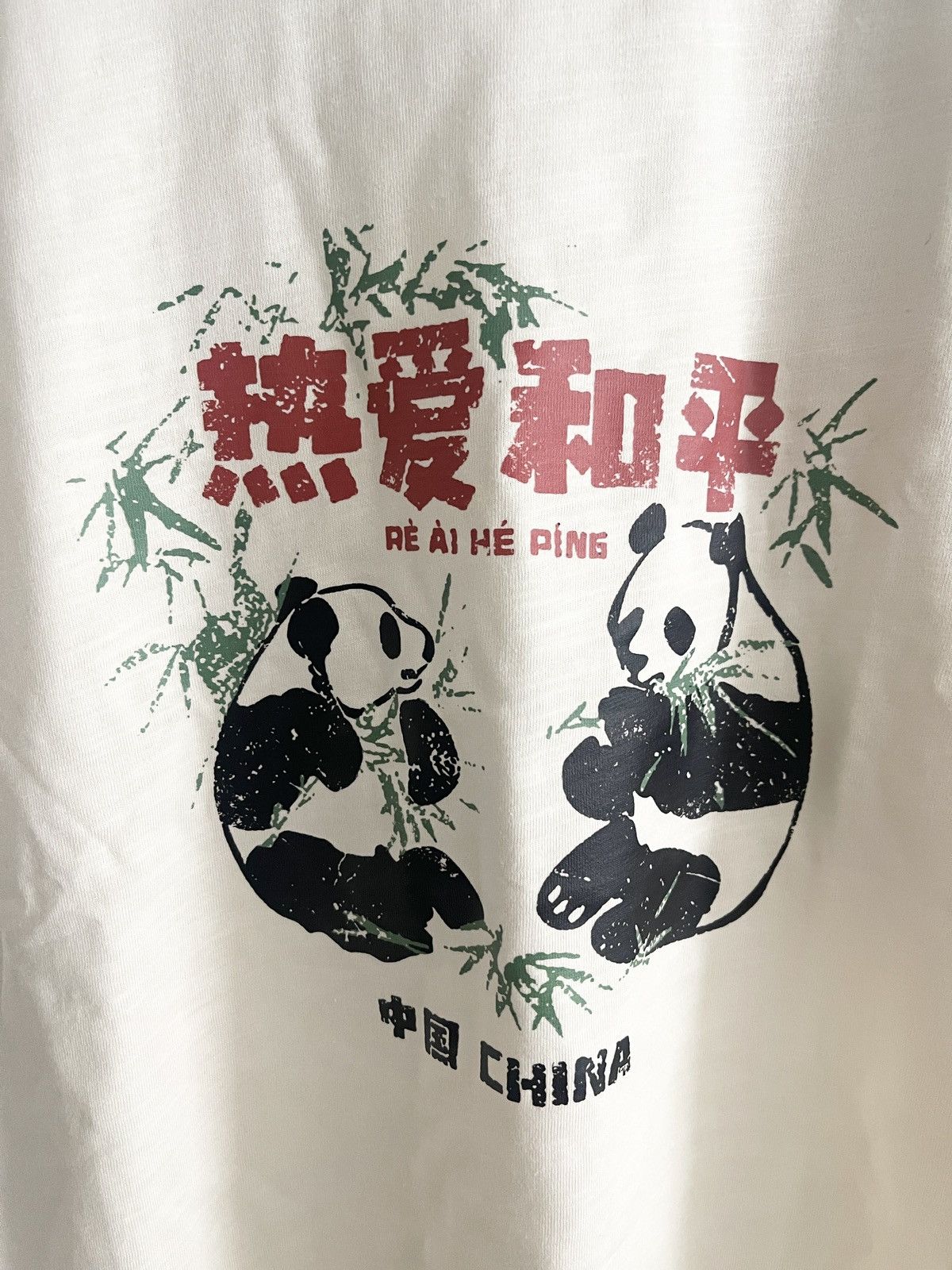 Japanese Brand × Vintage STEAL! Y2K Chinese Panda Loves Peace Ringer Tee (L) Size US L / EU 52-54 / 3 - 3 Thumbnail