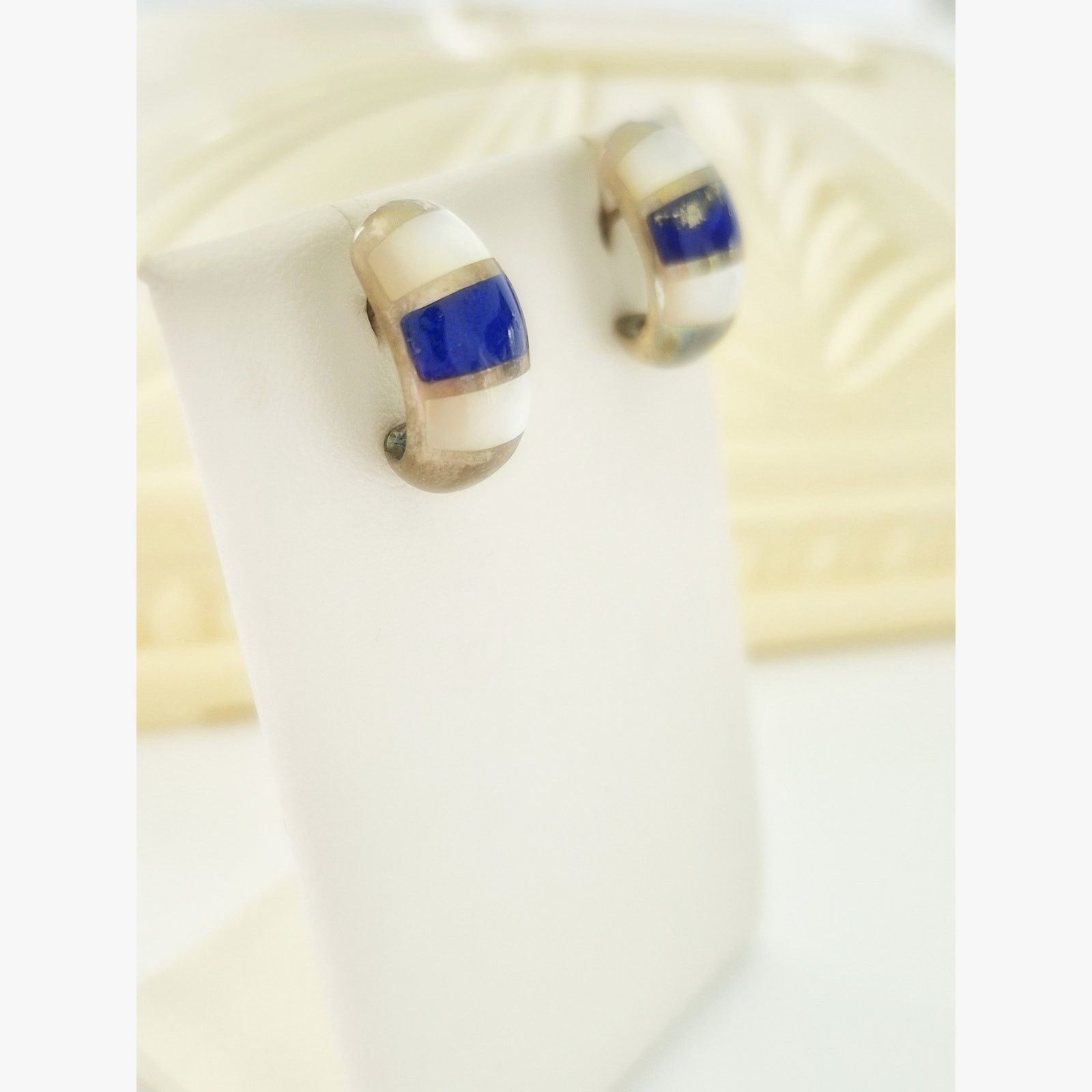 Other Vintage Sterling Silver Blue Enamel & MOP Earrings Size ONE SIZE - 2 Thumbnail