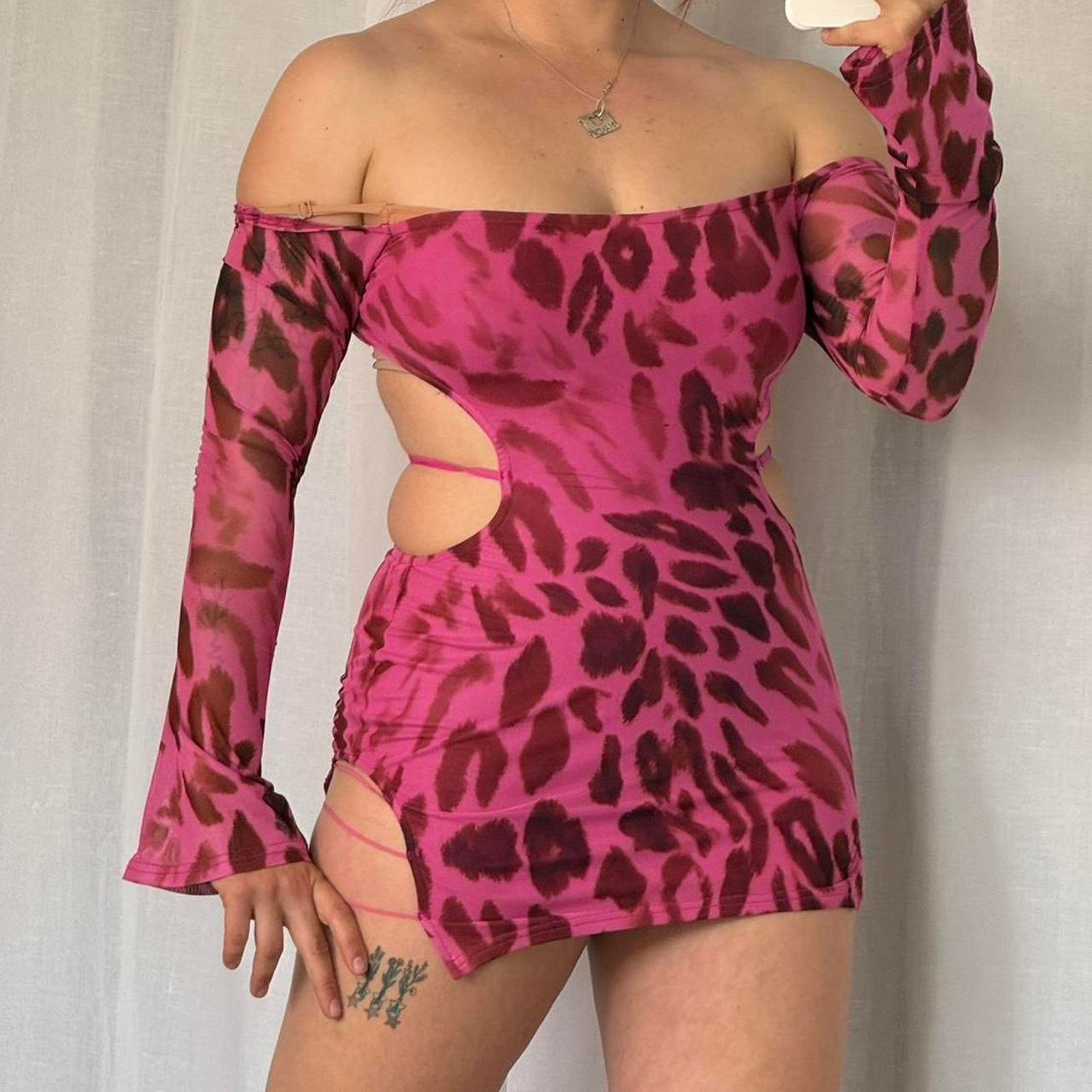 Other Y2K pink leopard mesh cutout mini dress Size M / US 6-8 / IT 42-44 - 8 Thumbnail