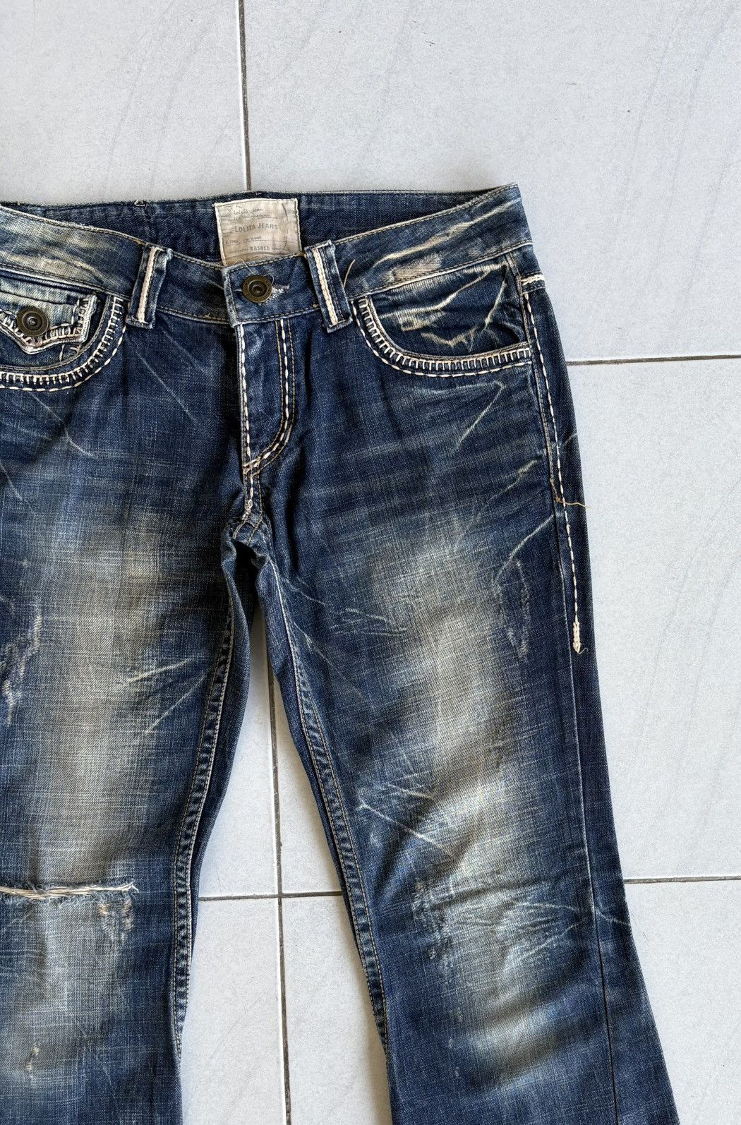 Other Korean Lolita Flared Jeans Streetwear Distressed Denim Size US 33 - 7 Thumbnail