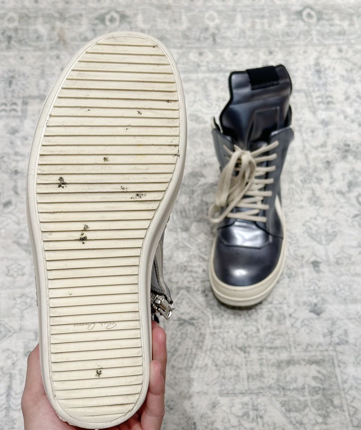 Rick Owens Rick Owens silver mirror inverted triangle high-top shoes Size US 7 / EU 40 - 7 Thumbnail