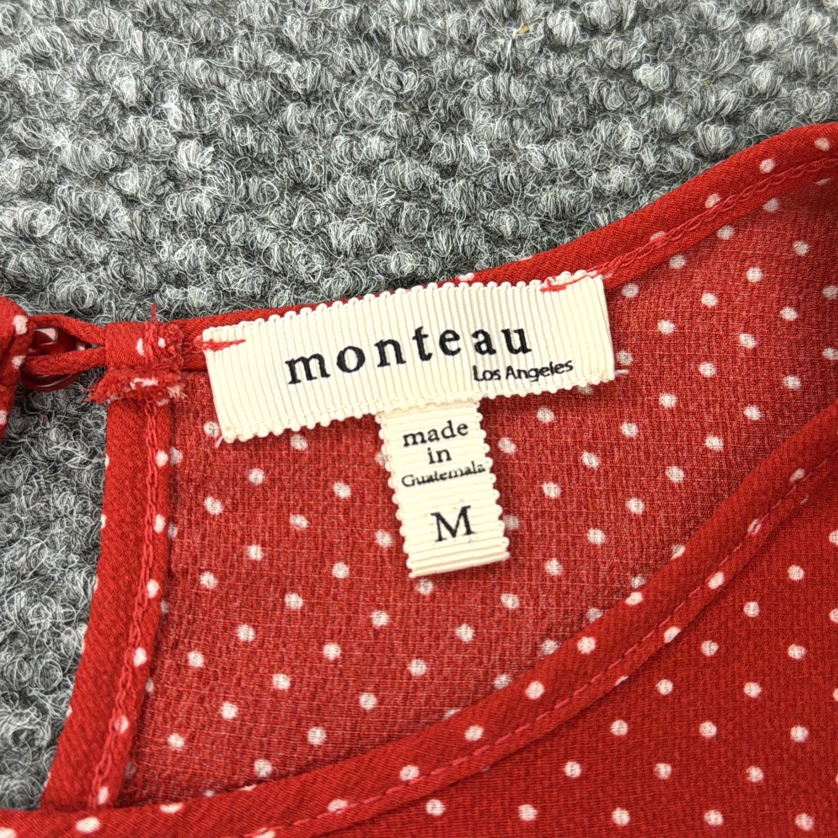 Vintage Monteau Shirt Women Red Polka Dot Tie Front Ruffle Sleeve Blouse Medium Size M / US 6-8 / IT 42-44 - 6 Thumbnail