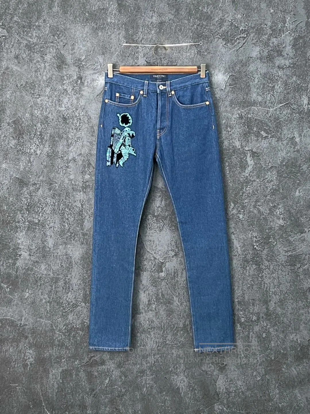 Valentino Blue Embroidered Denim Jeans.