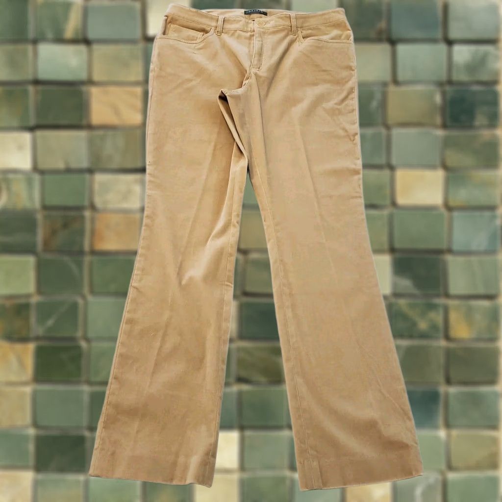 Ralph Lauren Lauren Ralph Lauren Pants Size 12 Womens Beige Velour Straight Leg 5 Pocket Size 34" / US 12 / IT 48 - 1 Thumbnail