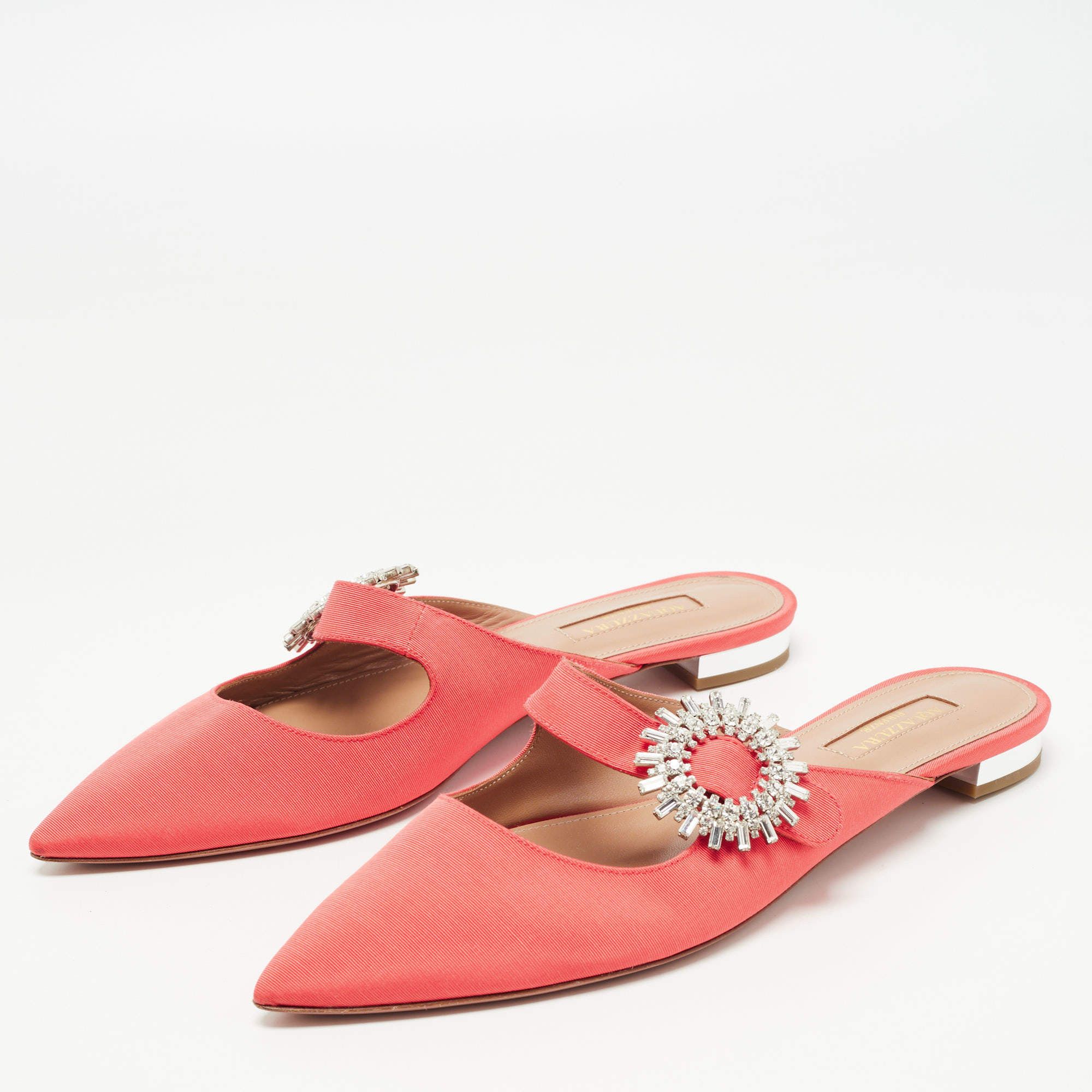 Aquazzura o1y0625 Flat Mules in Coral Size US 5 / IT 35 - 2 Thumbnail