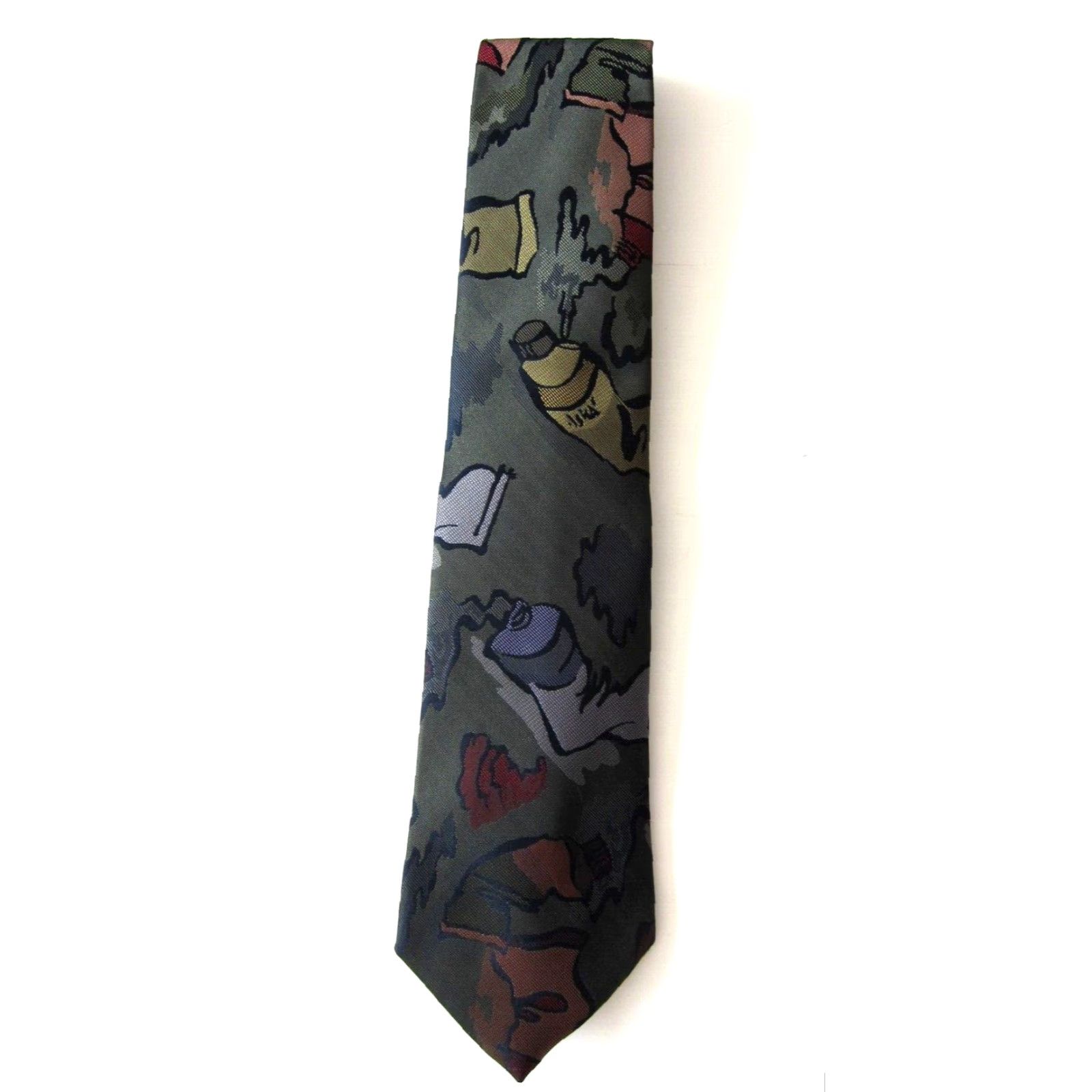 Vintage Vintage Stringbeans Green Tie Mens Silk Abstract Paint Made In USA Size ONE SIZE - 5 Thumbnail