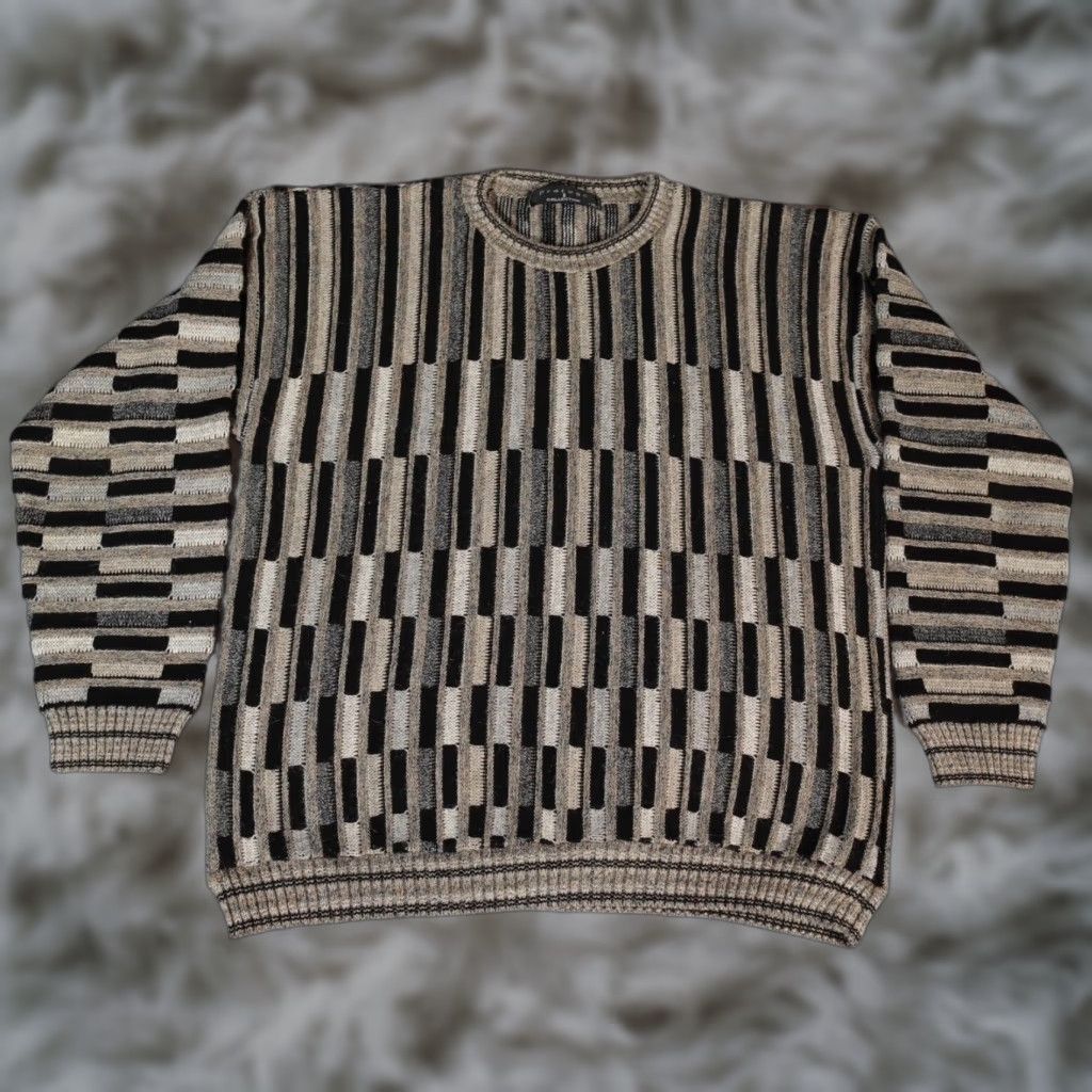 Vintage VINTAGE Protege Geometric Knit Sweater Mens XL Beige Wool Blend USA 90s Pullover Crew Neck *Note: keep original words only; no additions* Size US XL / EU 56 / 4 - 1 Thumbnail