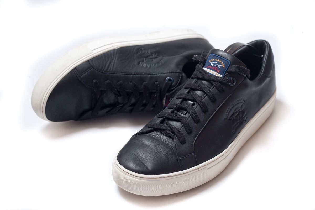 image of Paul Shark Mens Black Leather Sneakers Size 13