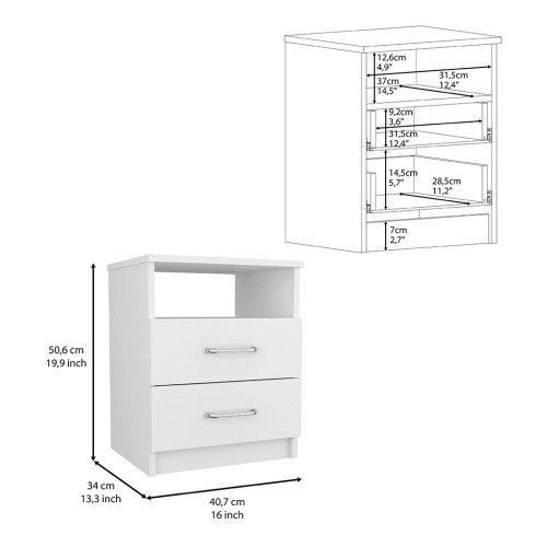 Designer × Homemade Nightstand Olienza, Two Drawers, One Shelf, White Finish Size US L / EU 52-54 / 3 - 3 Thumbnail