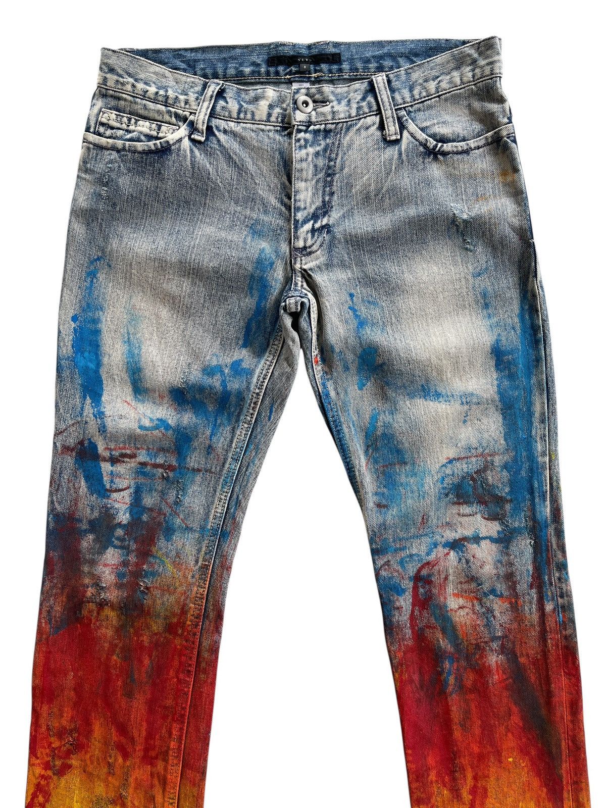 Japanese Brand Yevs Japan Flame Paint Denim Streetwear Size 30" / US 8 / IT 44 - 3 Thumbnail