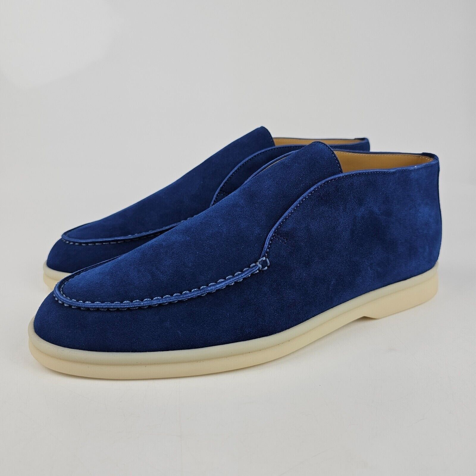 Loro Piana Polacchino Open Walk Dark Cerulean Suede Loafers