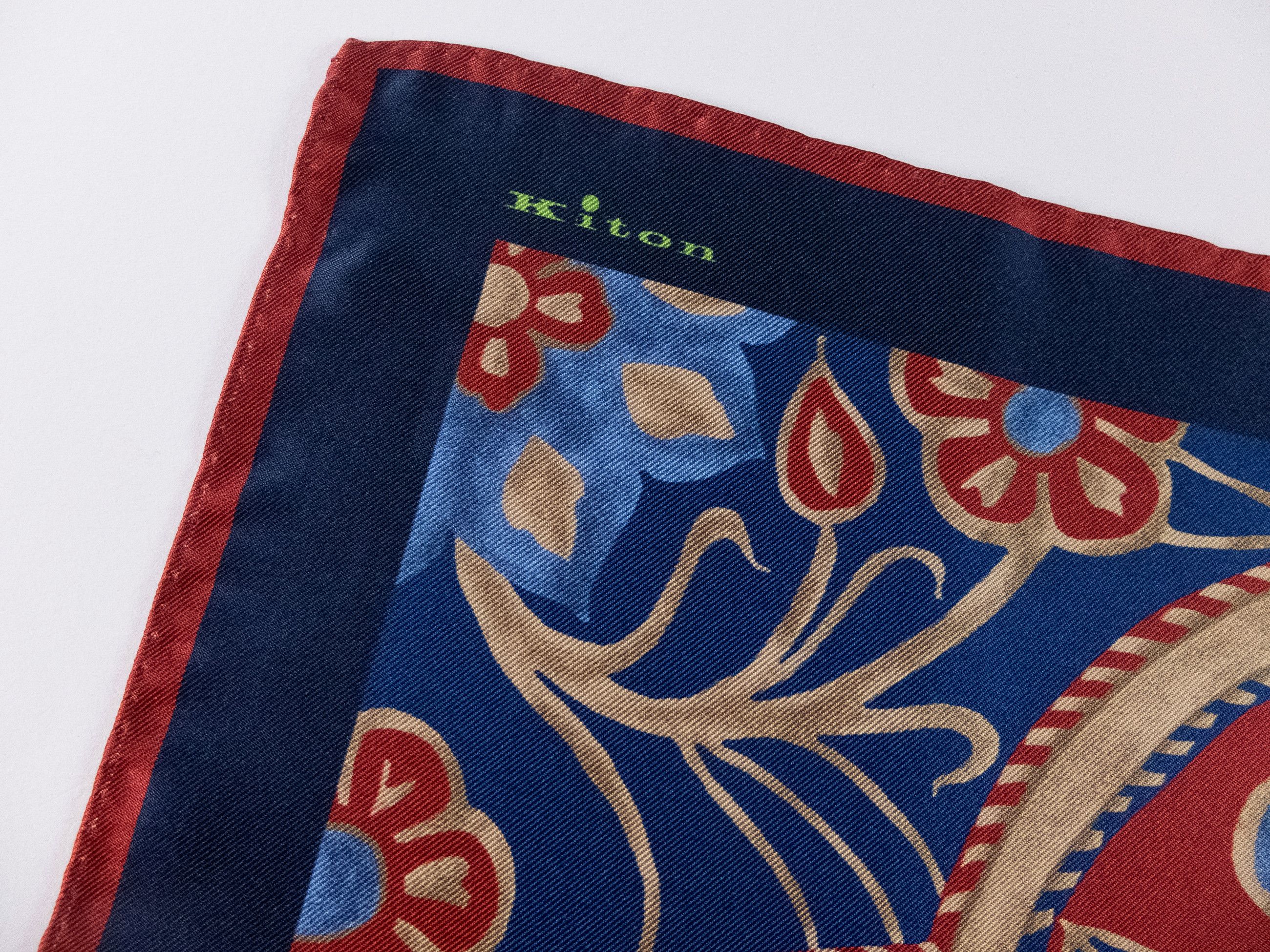 Kiton KITON Napoli navy blue & red floral print silk pocket square Size ONE SIZE - 2 Thumbnail