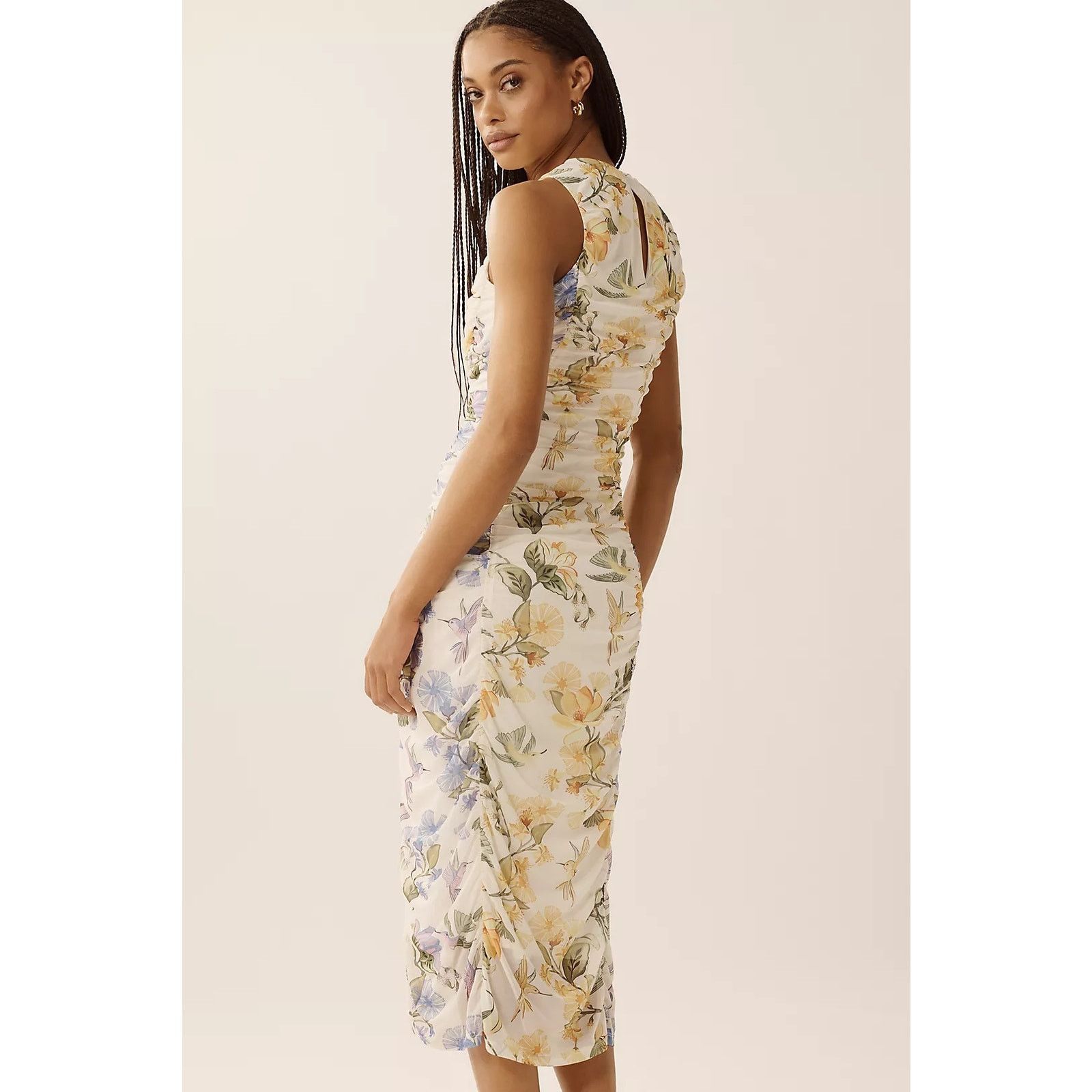 Anthropologie × Farm Rio NWT Sleeveless Mesh Midi Dress $178 SMALL Yellow Floral Size S / US 4 / IT 40 - 3 Thumbnail