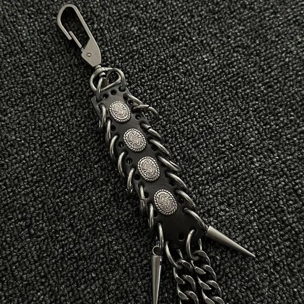 Jewelry Black Punk Wallet Chain with Studded Leather Detail Size ONE SIZE - 2 Thumbnail