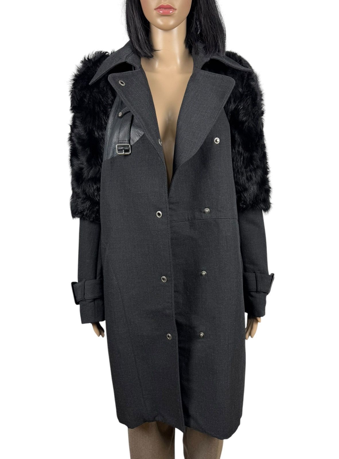 Designer Eudon Choi London Coat Wool-Leather & Real Fur Details UK10 Size M / US 6-8 / IT 42-44 - 13 Thumbnail