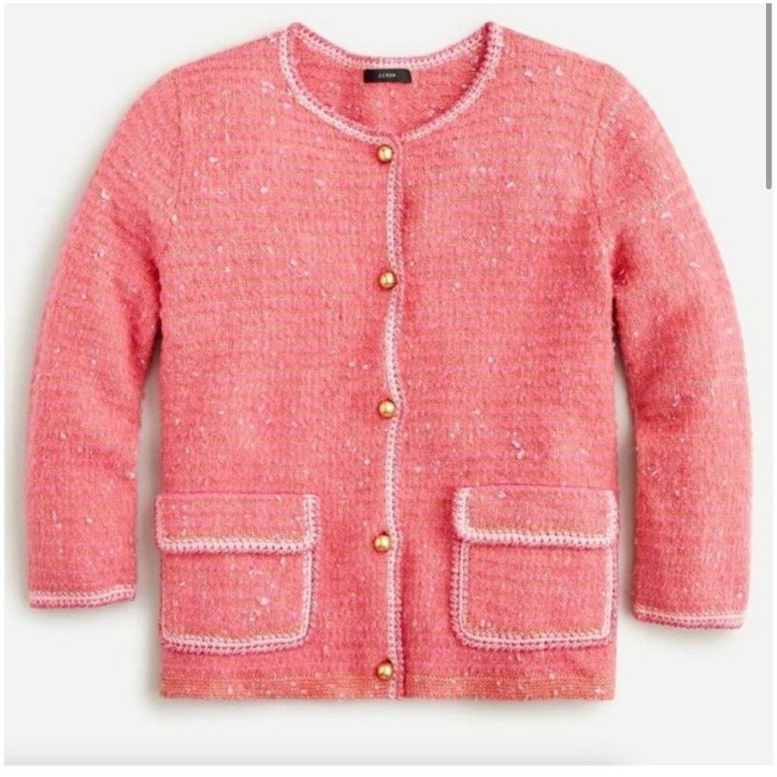J.Crew J. CREW SWEATERS MERINO WOOL PINK WITH GOLD BOTTONS SZ L Size L / US 10 / IT 46 - 2 Thumbnail