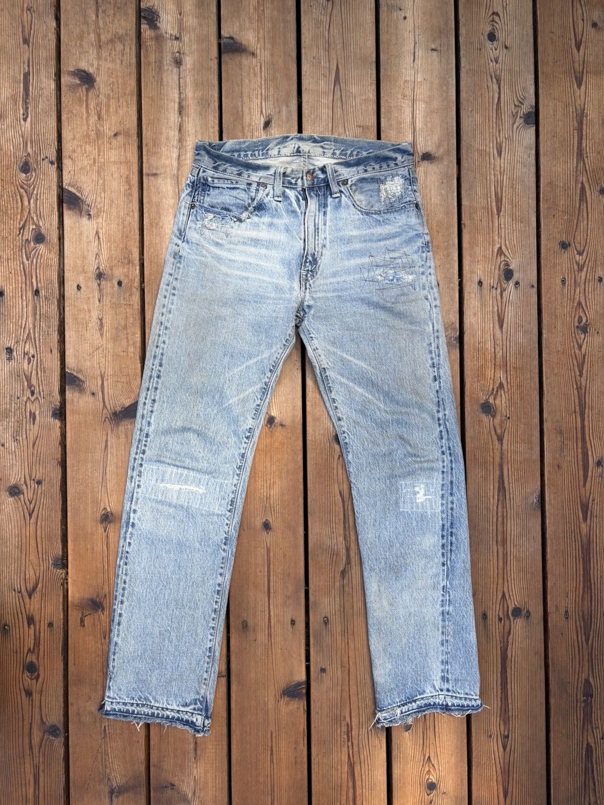 Blue Blue Japan Blue Blue Japan Repaired Selvedge Straight Denim Size US 31 - 1 Thumbnail