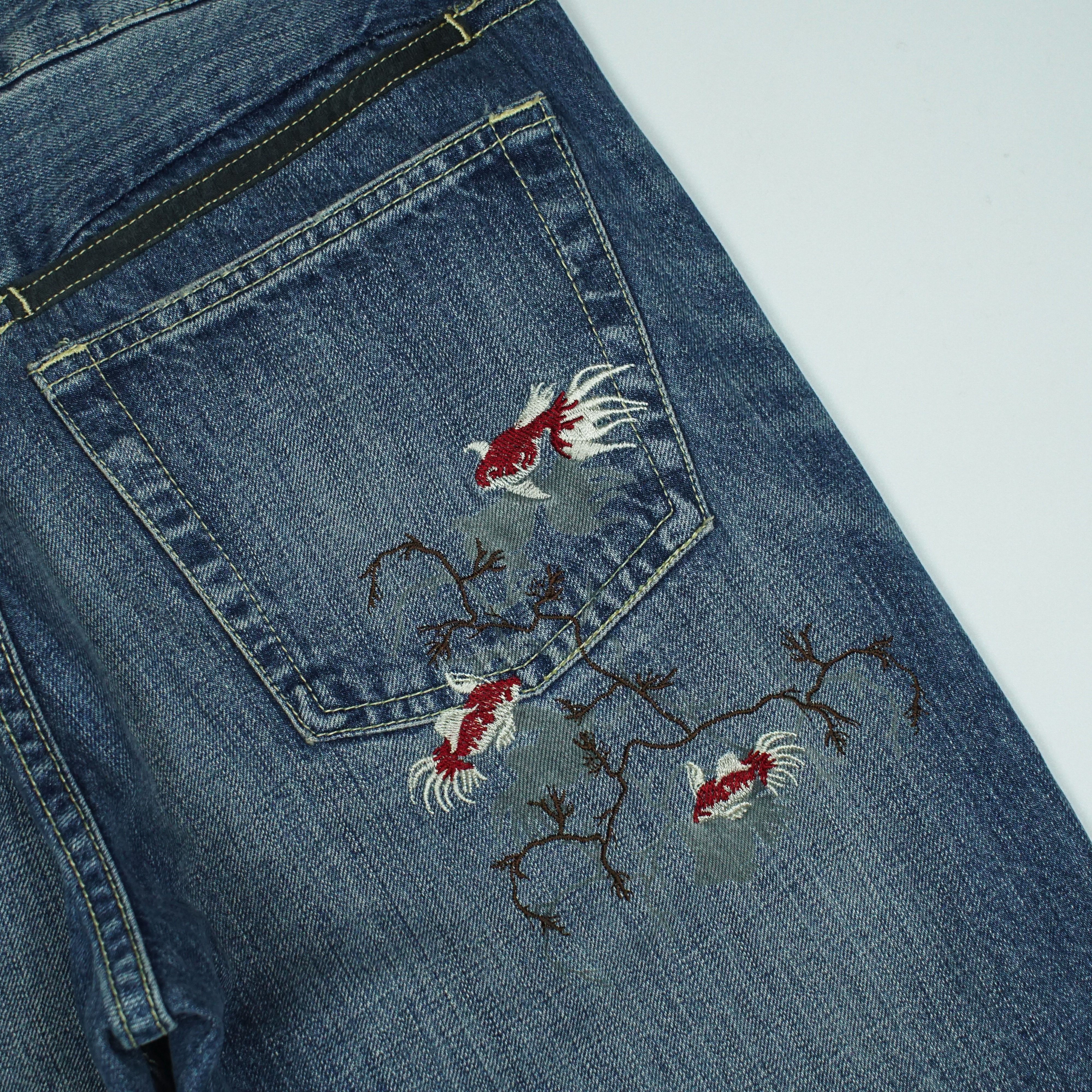 Takeo Kikuchi *NoTariff Takeo Kikuchi Koi Embroidered Denim Pants Size US 32 / EU 48 - 5 Thumbnail