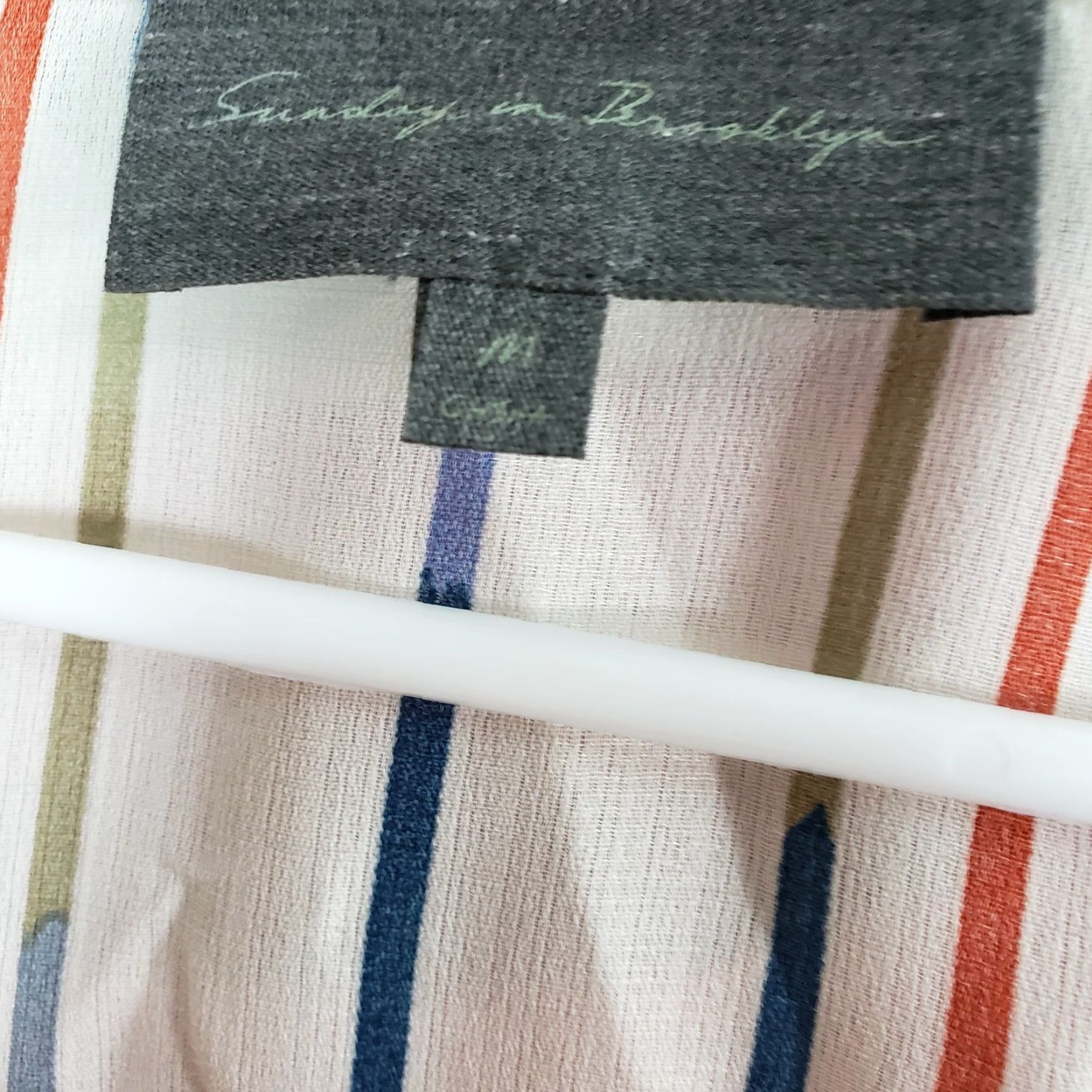 Vintage Sunday in Brooklyn Womens Blouse Sz Medium Cream Blue Striped Long Sleeve V-Neck Size M / US 6-8 / IT 42-44 - 5 Thumbnail