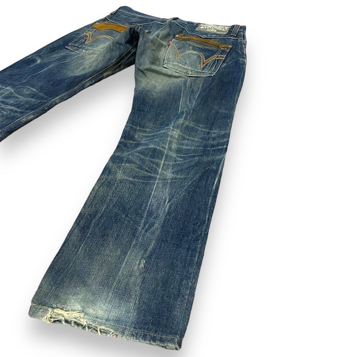 Edwin × Vintage 🇯🇵 EDWIN EXCLUSIVE VINTAGE WASHED LEATHER POCKET DENIM PANTS Size US 34 / EU 50 - 9 Thumbnail