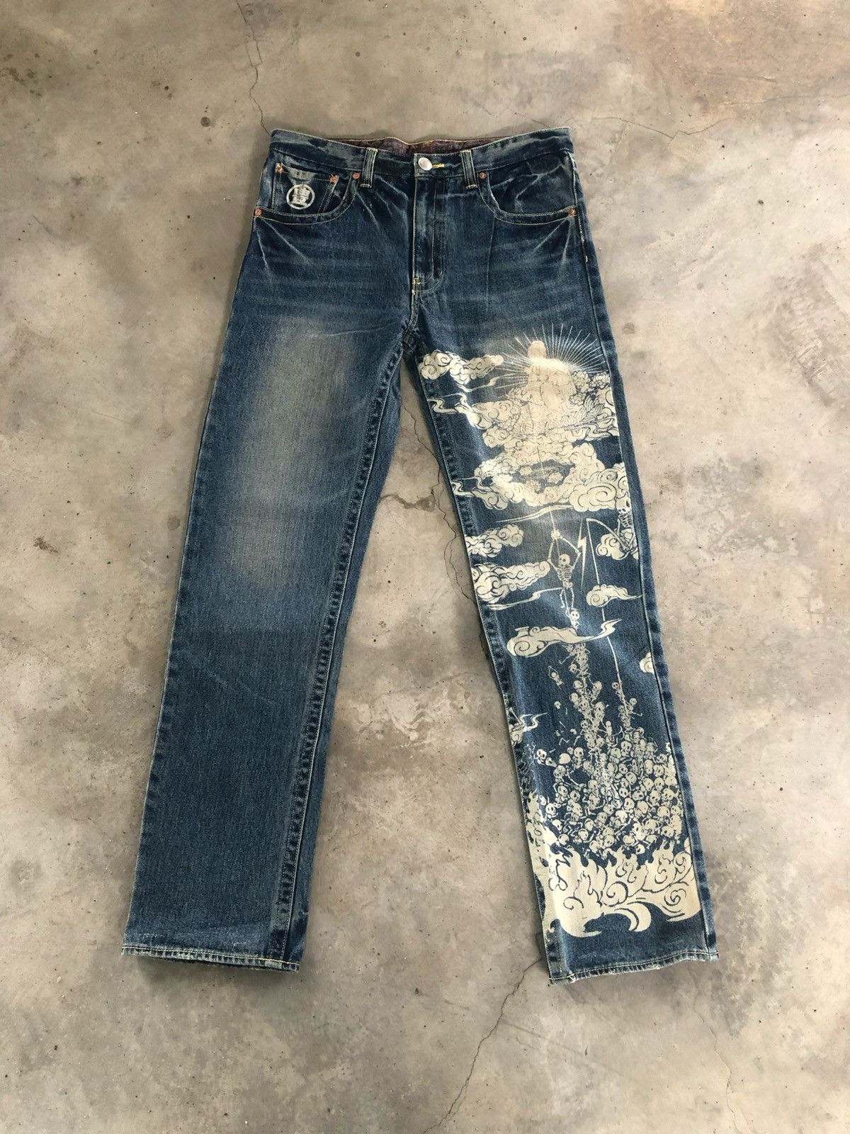 Karakuri Tamashii Karakuri Tamashi Full Print Buddha Jeans–Embroidered Pocket Size US 33 - 1 Thumbnail