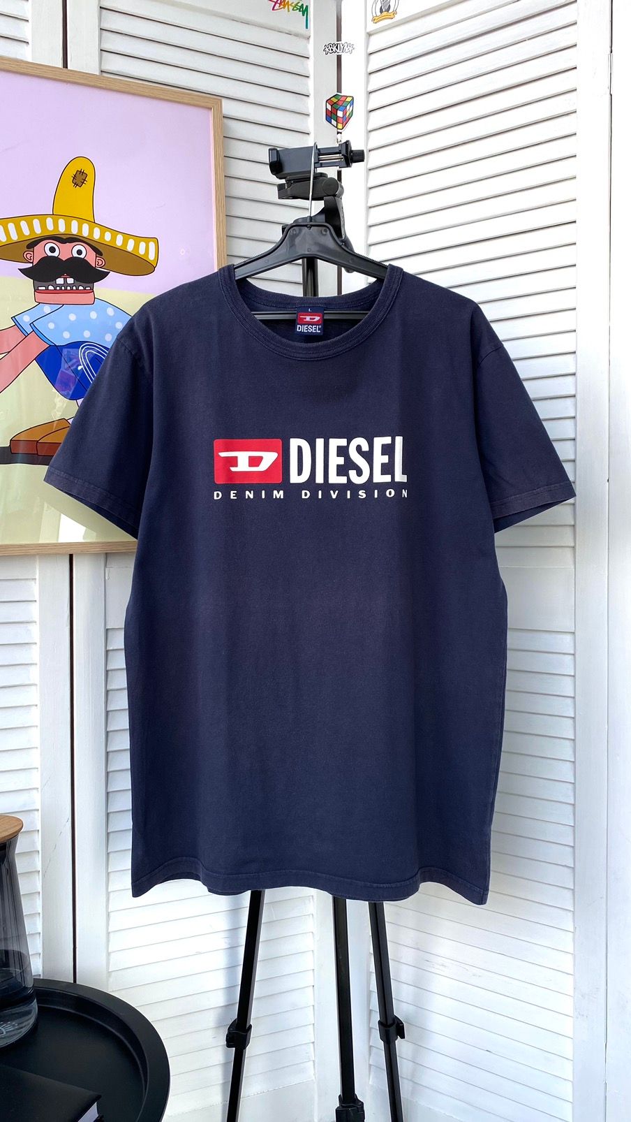 Pre-owned Avant Garde X Diesel Vintage Diesel Big Logo Tee Shirt Y2k Faded In Dark Blue