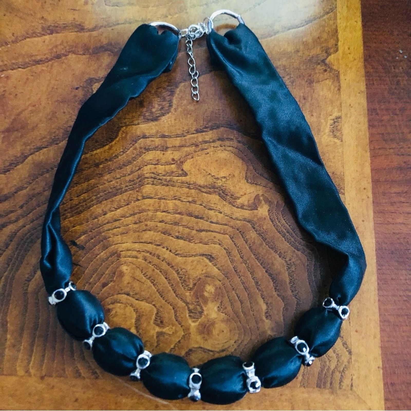 Handmade Country Girl black satin fabric covered bead necklace Size ONE SIZE - 5 Thumbnail