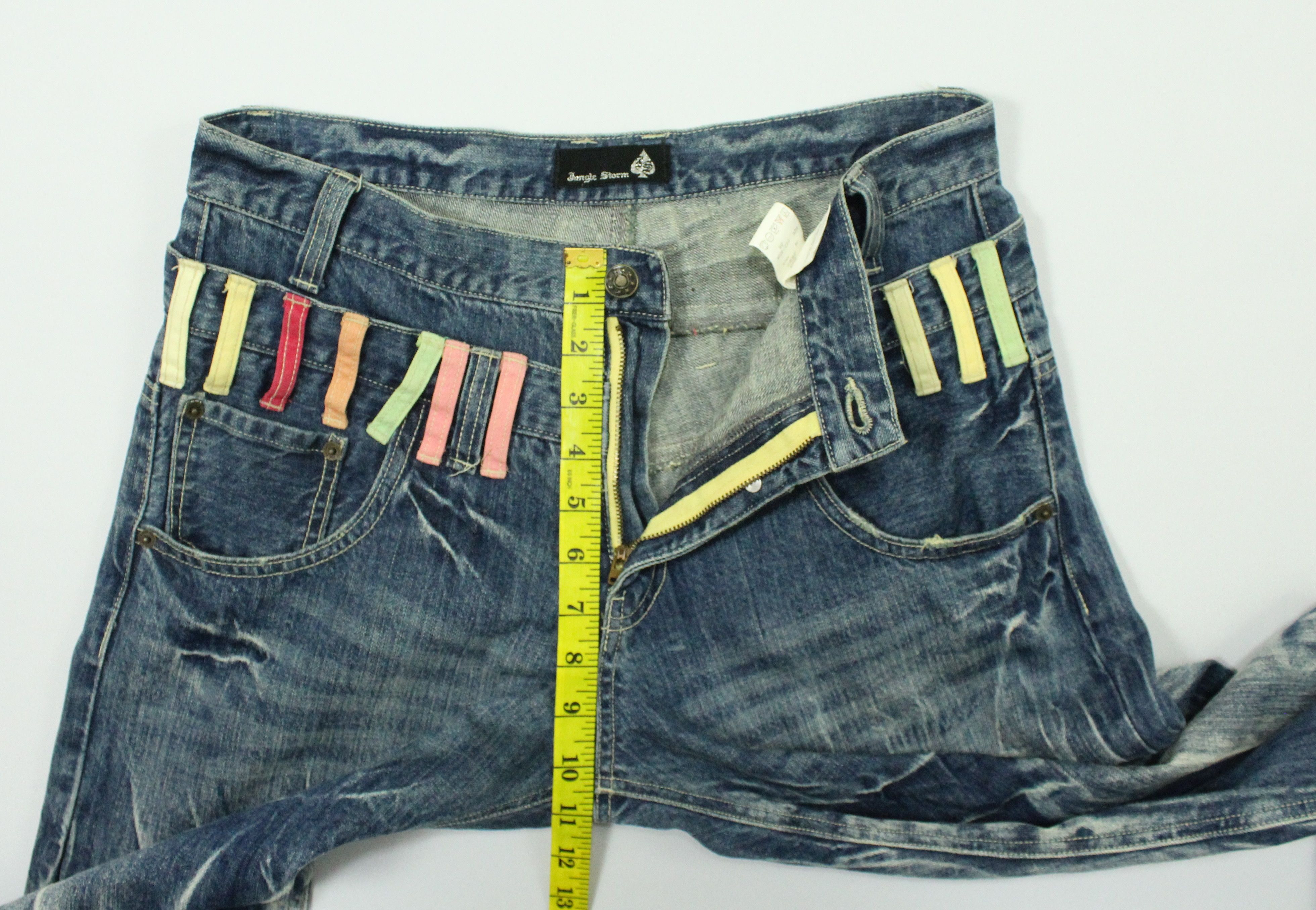 Japanese Brand Double Waist JUNGLE STORM Denim Marble Whisker Acid Washed Size US 33 - 23 Thumbnail