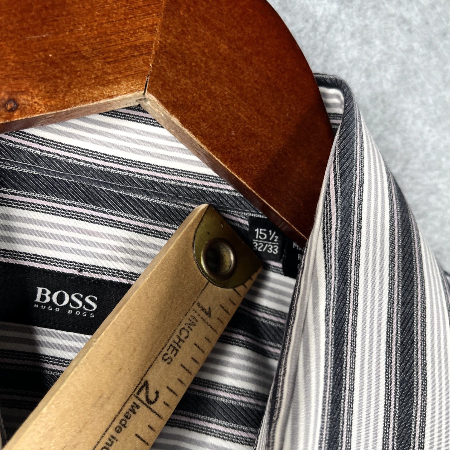 Hugo Boss Hugo Boss Shirt Navy Gray Striped Mens 15.5 32/33 Button Up Long Sleeve Mens Size US L / EU 52-54 / 3 - 5 Thumbnail