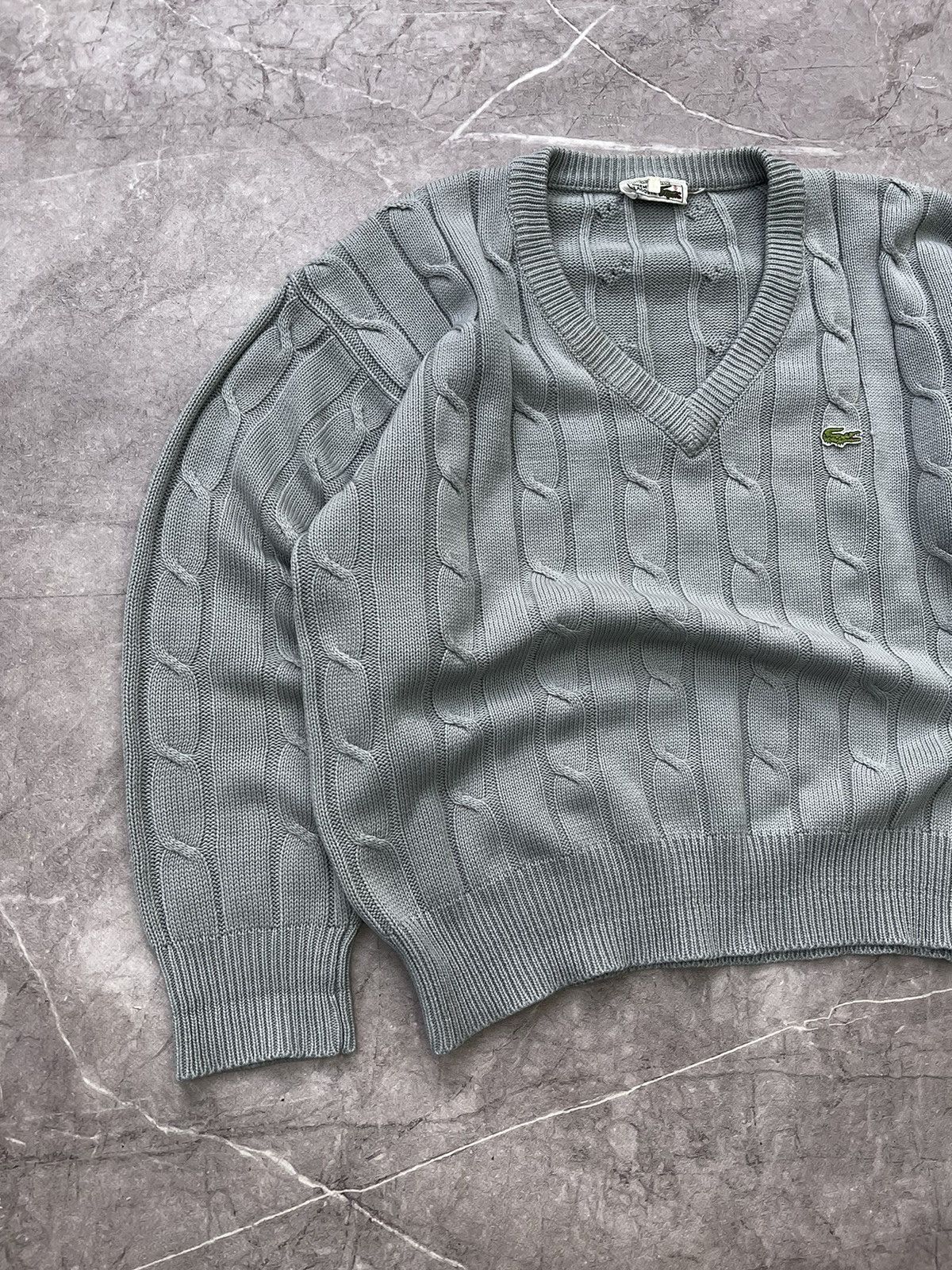 Lacoste × Vintage Vintage Lacoste Knit Wool Vneck Cardigan Sweater Size US L / EU 52-54 / 3 - 2 Thumbnail