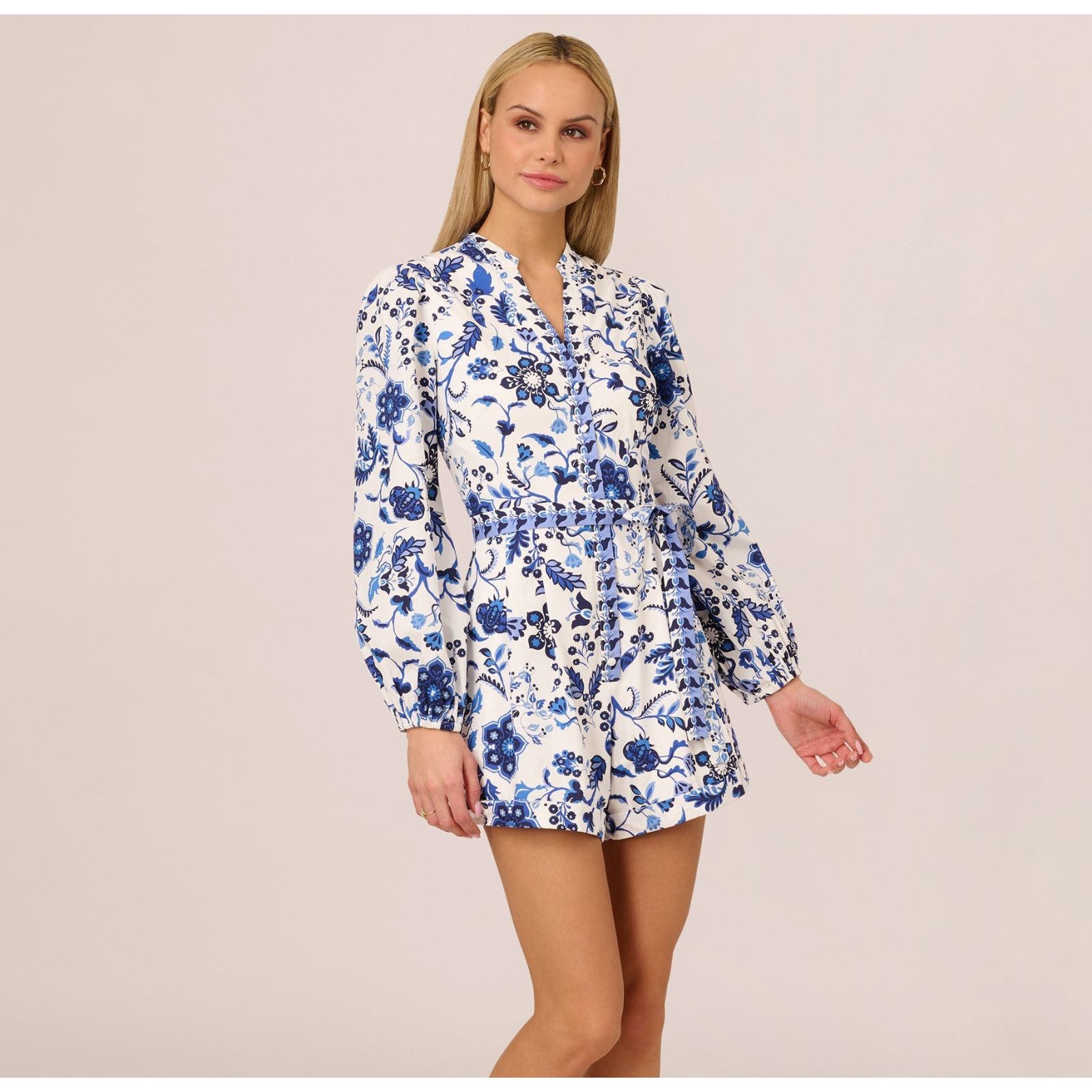 Adrianna Papell Adrianna Papell Printed Tie-Front Romper Women's, Size 4, Size 27" / US 4 / IT 40 - 1 Thumbnail