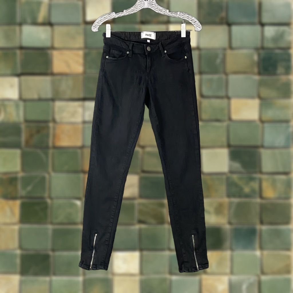 Paige PAIGE Women’s Skyline Skinny Jeans 28 Black Dark Wash Zippers Size 28" / US 6 / IT 42 - 1 Thumbnail