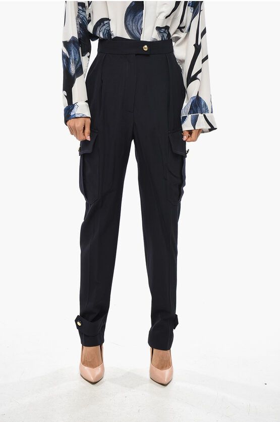 Wool Blend Cargo Pants with Ankle Martingale