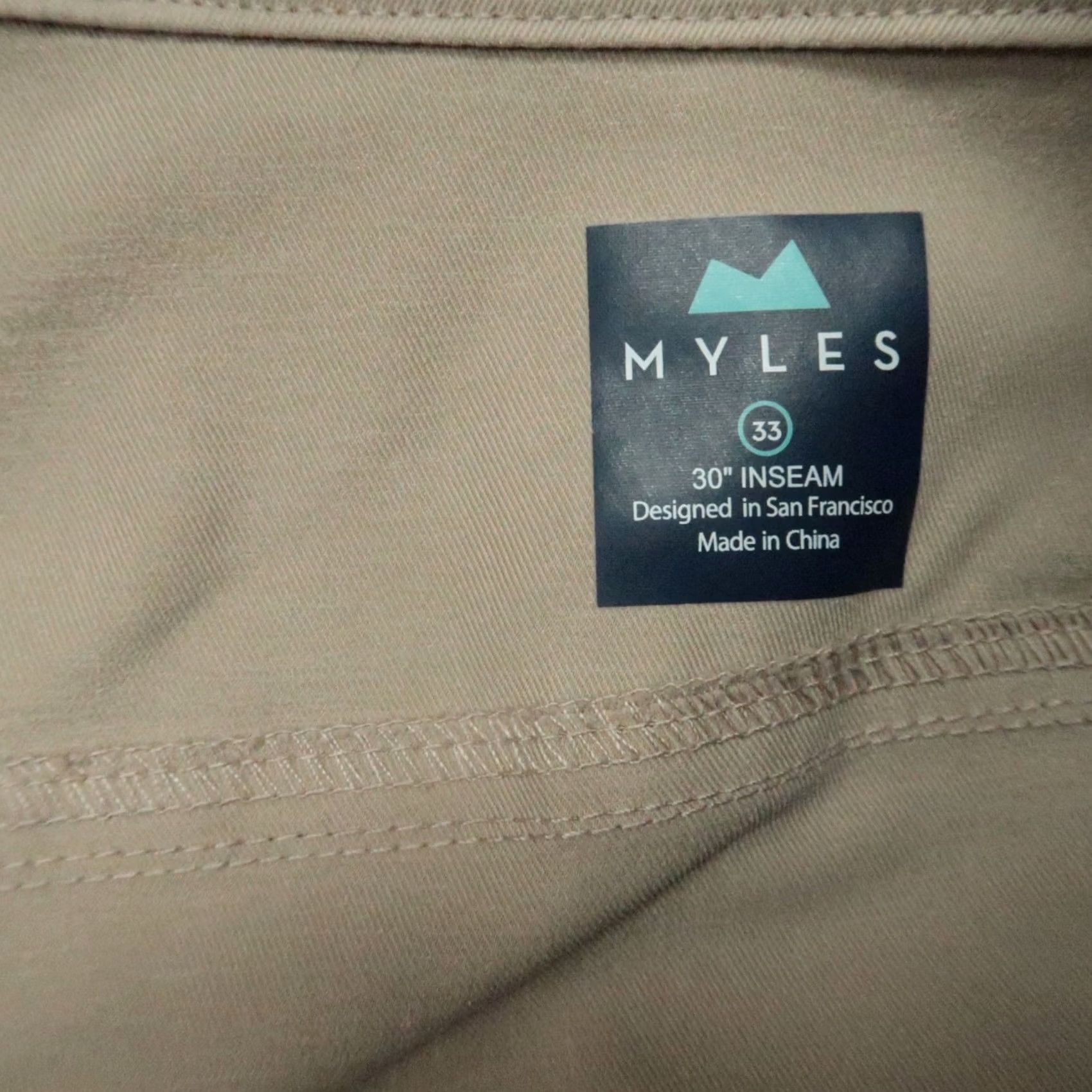 Vintage Myles Pants Mens 33x30 Khaki Tan Tour Performance Stretch Chino Zip Pocket Pants Casual Workwear 33 Beige Regular Mens Size US 33 - 4 Thumbnail