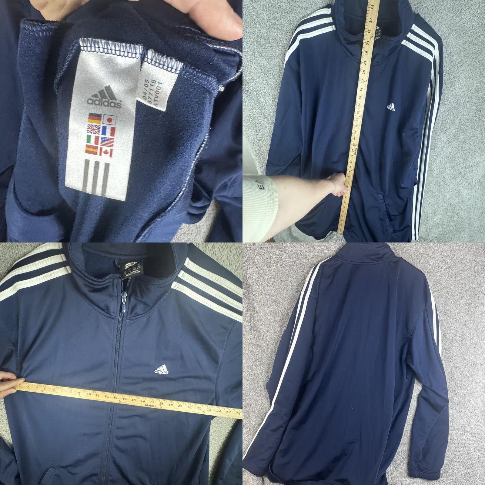 Adidas Adidas Track Jacket Mens XL Blue Full Zip 3 Stripe Collar Athletic Training Size US XL / EU 56 / 4 - 8 Thumbnail