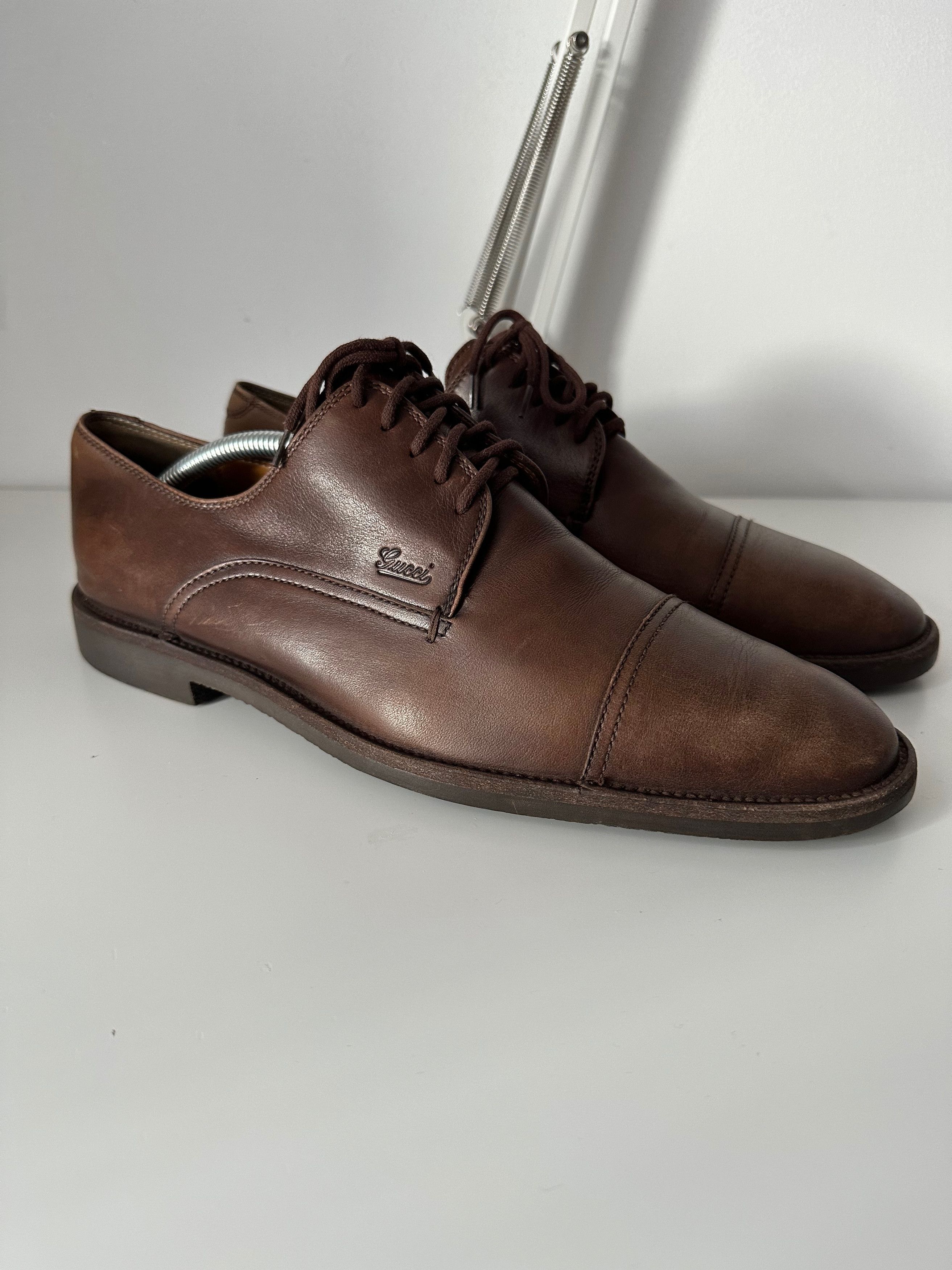image of Gucci Brown Leather Derby Shoes Casual, Men's (Size 10)