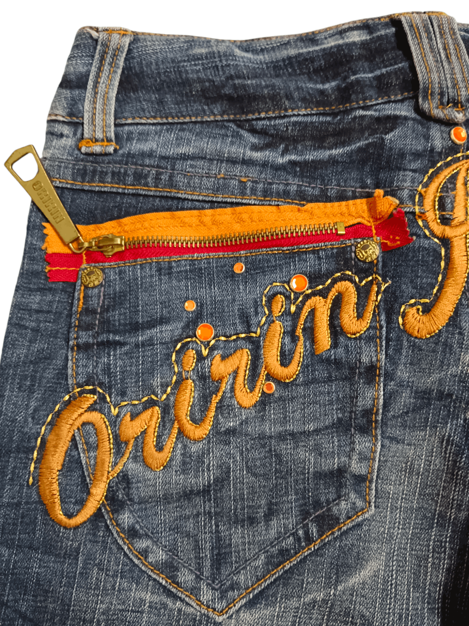 Japanese Brand 🔥Oririn🔥 Thunder Whiskers Embroidery Skinny Flare Jeans Size 28" / US 6 / IT 42 - 7 Thumbnail