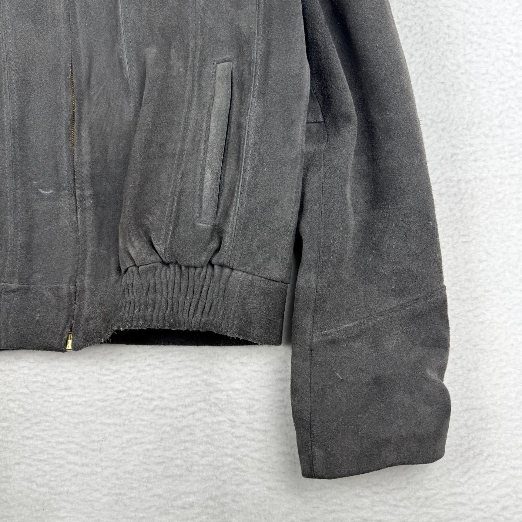 Vintage VINTAGE 80s Genuine Leather Full Zip Bomber Jacket Adult 42 Gray Suede Leather Bomber Jacket Mens Gray 42 Full Zip Leather Winter Spring Fall 1980s Size US XS / EU 42 / 0 - 3 Thumbnail