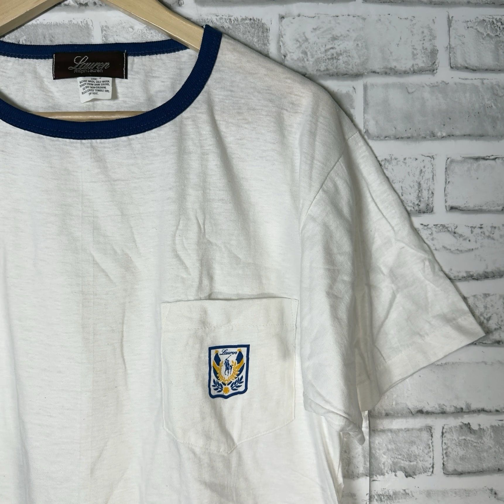 Ralph Lauren VTG Lauren Ralph Lauren Pocket Ringer Tee Mens One Size White Pockets Stitch T-Shirt One Size Size ONE SIZE - 2 Thumbnail