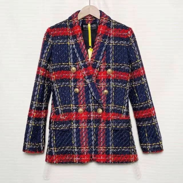 Balmain Balmain Red Blue Plaid Gold Button Cardigan Blazer Size S / US 4 / IT 40 - 1 Thumbnail