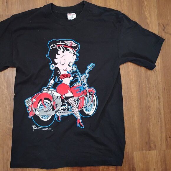 TEE JAYS Vintage 90s Betty Boop Biker Harley T-Shirt Size US L / EU 52-54 / 3 - 3 Thumbnail