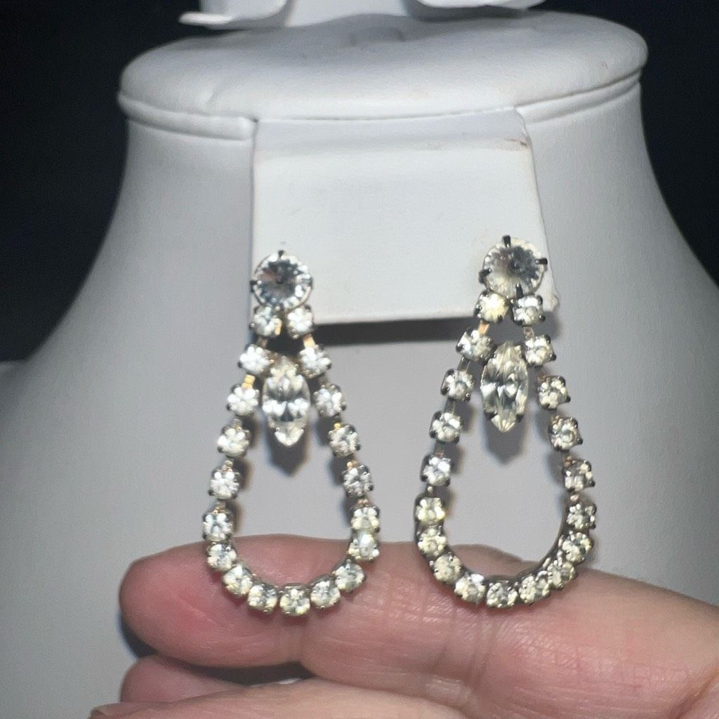 Vintage Vintage Prong Set Double Loop Rhinestone Earrings Size ONE SIZE - 4 Thumbnail