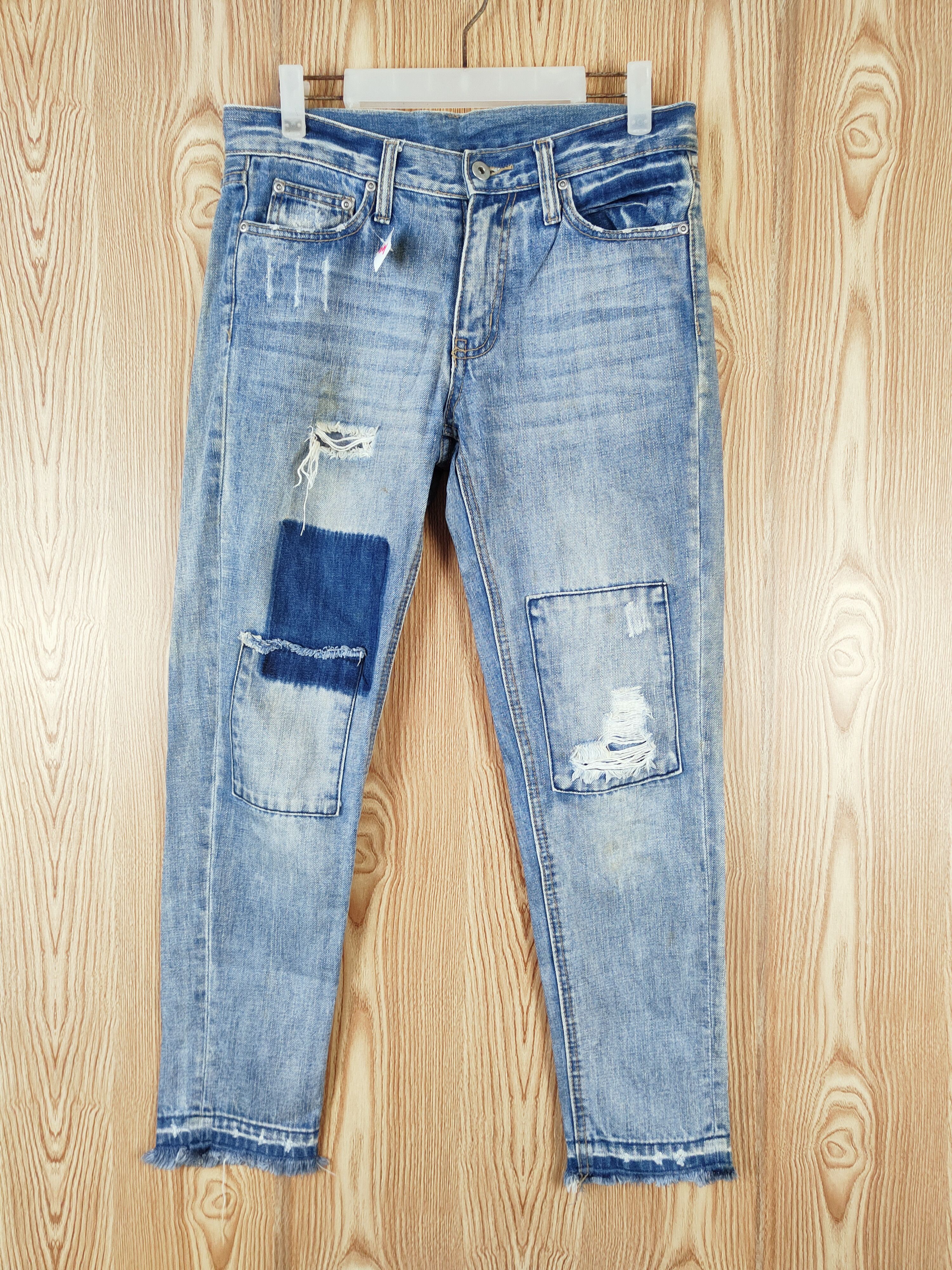 Japanese Brand OZOC Blue patchwork Distressed Ripped Jeans #W601 Size 30" / US 8 / IT 44 - 1 Thumbnail