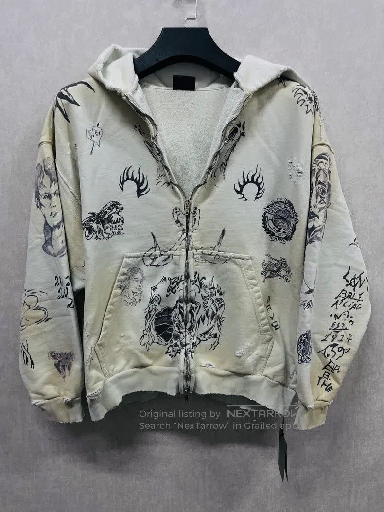 Balenciaga Balenciaga Pattern Printed Hooded Zip-Up Long Sleeve Jacke Size US S / EU 44-46 / 1 - 1 Thumbnail