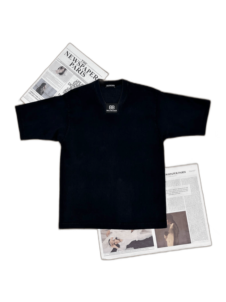 Balenciaga Balenciaga Black Logo V-Neck Loose T-Shirt Size US XXS / EU 40 - 1 Thumbnail