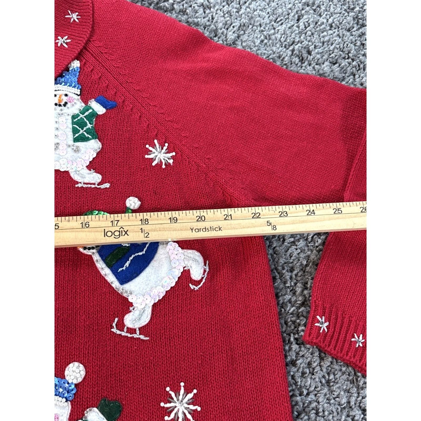 Vintage VINTAGE Heirloom Collectables Cardigan Red Christmas Womens Large L Snowman Sweater Cotton Long Sleeve Collared Size L / US 10 / IT 46 - 3 Thumbnail