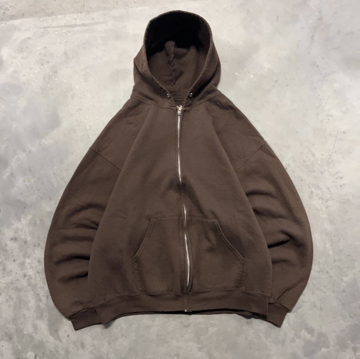 Pre-owned Russell Athletic X Vintage Crazy Vintage Y2k/2000s Brown Blank Russell Style Essential Zip Up Hoodie! (size Xl)