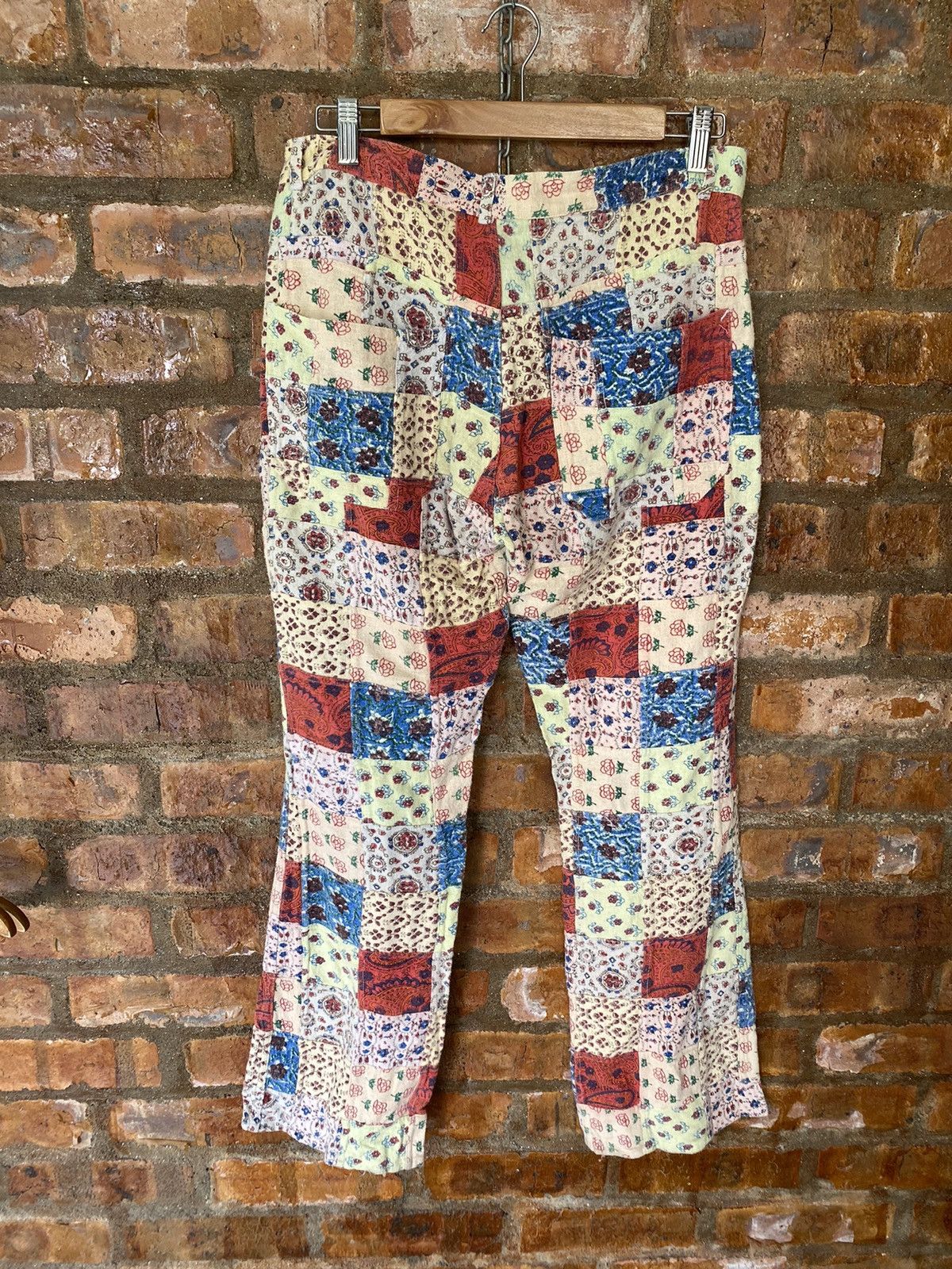 Super Lovers 1990s MU CHA CHA Japan Patchwork Flare bush Pants Size US 31 - 15 Thumbnail
